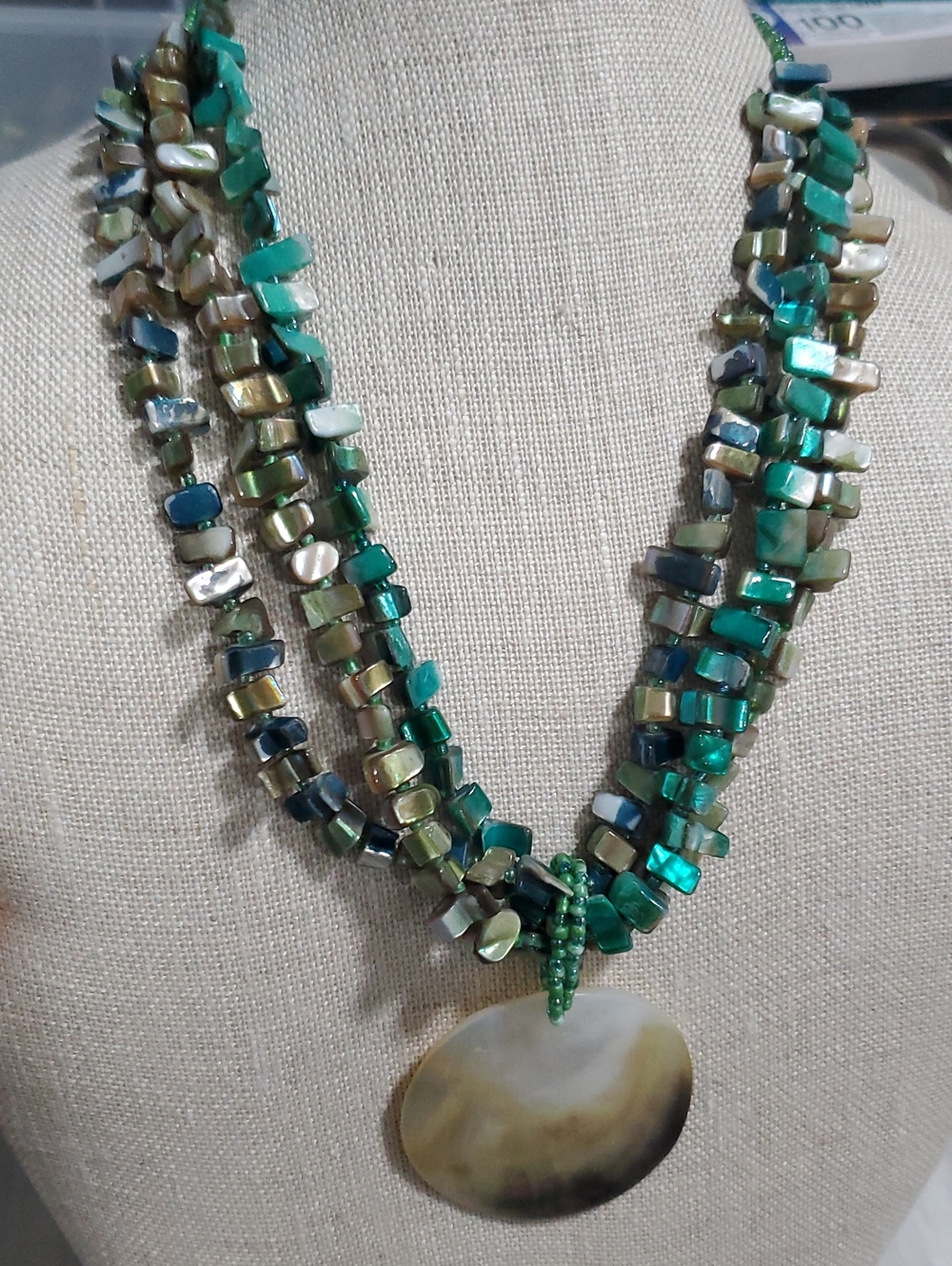 New York & Company Green and Aqua Multi-Strand Shell Pendant Necklace